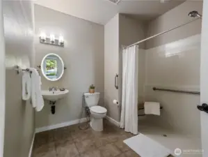 The main floor bedroom's attached bathroom is ADA accessible.