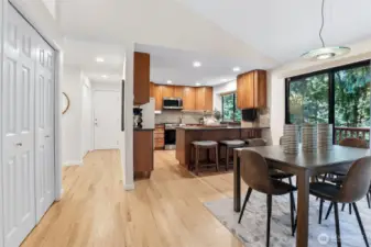 The heart of the home is the remodeled kitchen and dining area.