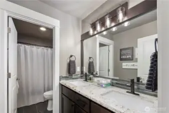 Basement Full Bathroom with Dual Sink Vanity