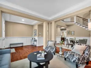 View from the living room towards the entry to the kitchen/great room area.