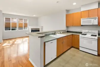 Large open spaces. View from open kitchen overlooking the family room.
