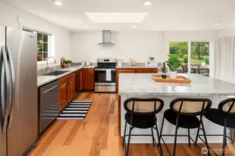 Enjoy scenic southern exposure and views of the fields from the kitchen/patio.