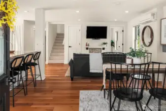 Main level living with one bedroom and 3/4 bath and laundry