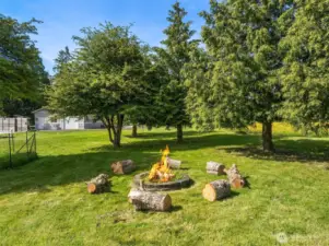 Recreational areas like the fire pit, camping area