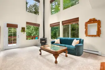Living room with vaulted ceilings