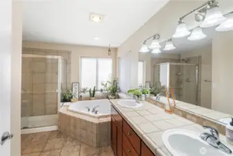 5 Piece Primary Bath with corner soaking tub & shower with tile surround!