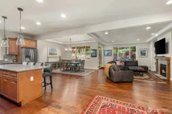 Open concept living with a dedicated dining space.