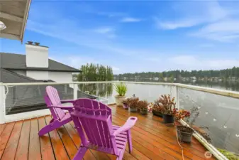 Private deck off main bedroom with panoramic lake views