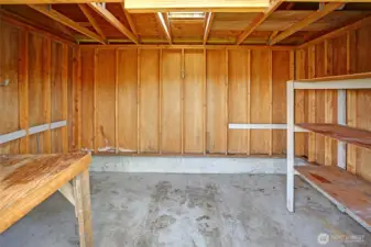 Interior of garden shed.