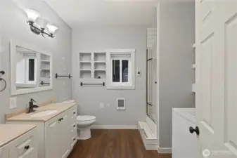 Guest house bathroom with dual sinks