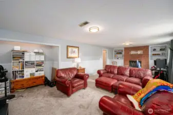Downstairs family room with second fireplace