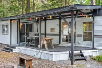 New Edison bulb lights hung around the porch.
