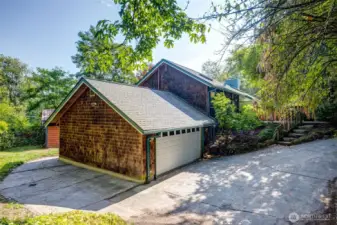 2 car garage and circular drive way.