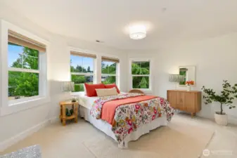 Upstairs bedroom (#3) on the opposite corner of the house. The corner windows are amazing!