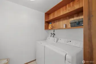 Laundry area with shelving