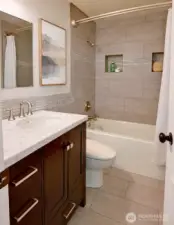 Full bath upstairs. Viryally staged.