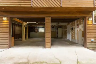 Two car garage with workshop area