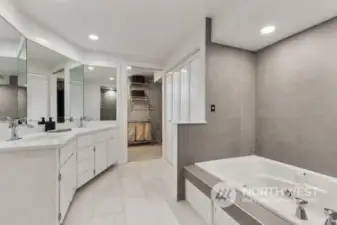Remodeled primary ensuite bath offers tub & shower!
