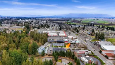 Lynden fairgrounds across the street along right