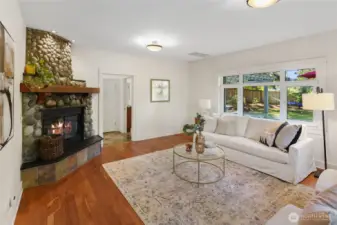 Living room is both spacious and cozy