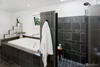 Skylight above shower provides great light