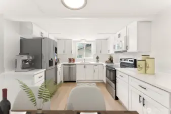 Kitchen and Refrigerator are virtually staged
