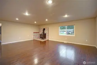 HUGE entryway family room with wood stove
