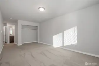 Primary Suite with one of two closets (double sliding doors not pictured)