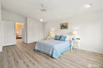 Primary bedroom has a walk in closet and opens to a very spacius primary bath.