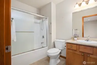 There is a full bath on the lower floor just off the family room.
