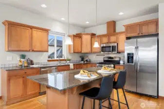 There is an abundance of cabinet and counter space in the living room.