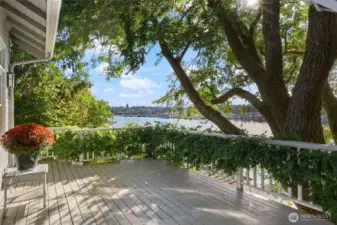 The uncovered side of the deck with views of the city and Capitol. Around the corner is a locked gate leading to the garage.