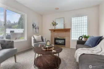Cozy gas fireplace & brand new carpet