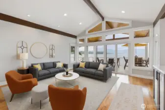 Living room off the kitchen facing the fabulous Hood Canal.