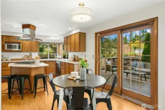 Connected to a breakfast area, as well as the sliding door out to the back deck. Enjoy breakfast with a view of your beautiful property.