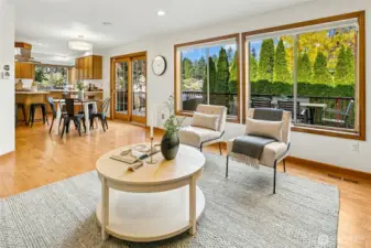 Connect it all! Family room, breakfast area, kitchen, and back deck are all accessible in an open floor plan.