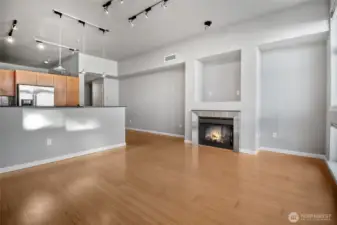 Bamboo flooring flows through the great room & kitchen.