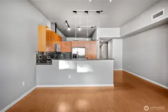 A breakfast bar provides extra seating space.