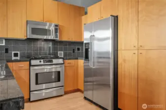 Sleek, Euro-inspired cabinets provide plenty of storage space.