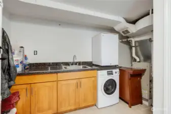 Lower Level, washer/dryer unit + sink area.