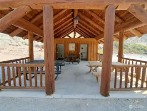 Cabana with showers and toilets ,picnic tables