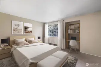 Primary bedroom staged