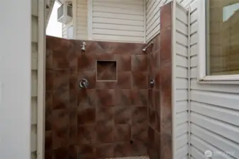 Outdoor shower for after swimming.