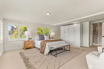This primary suite also enjoys a private primary bathroom, and affords an extra wardrobe closet, should you need one!