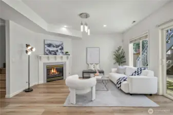 A spacious family room offers a comfortable gathering space for everyday living and entertaining.