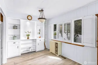 Dining area with built in shelves