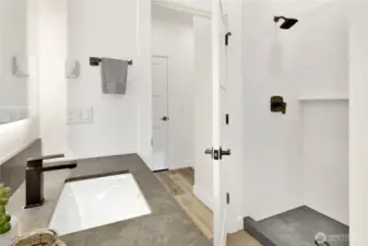 The main floor has a 3/4 bathroom that has a large closet for additional storage.