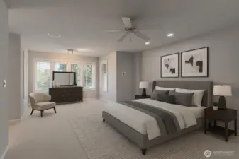 Virtually staged. Spacious primary suite with a sitting area.