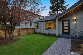 Fully fenced front yard.