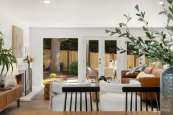 A view from the dining area into the family room.